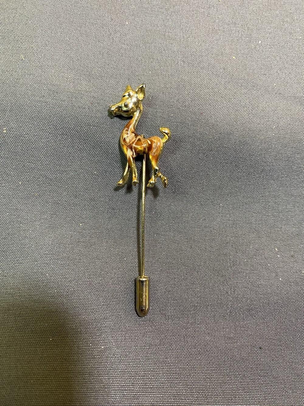 Vintage Deer Stick Pin -Brown Marble - 2.5 Inches Long